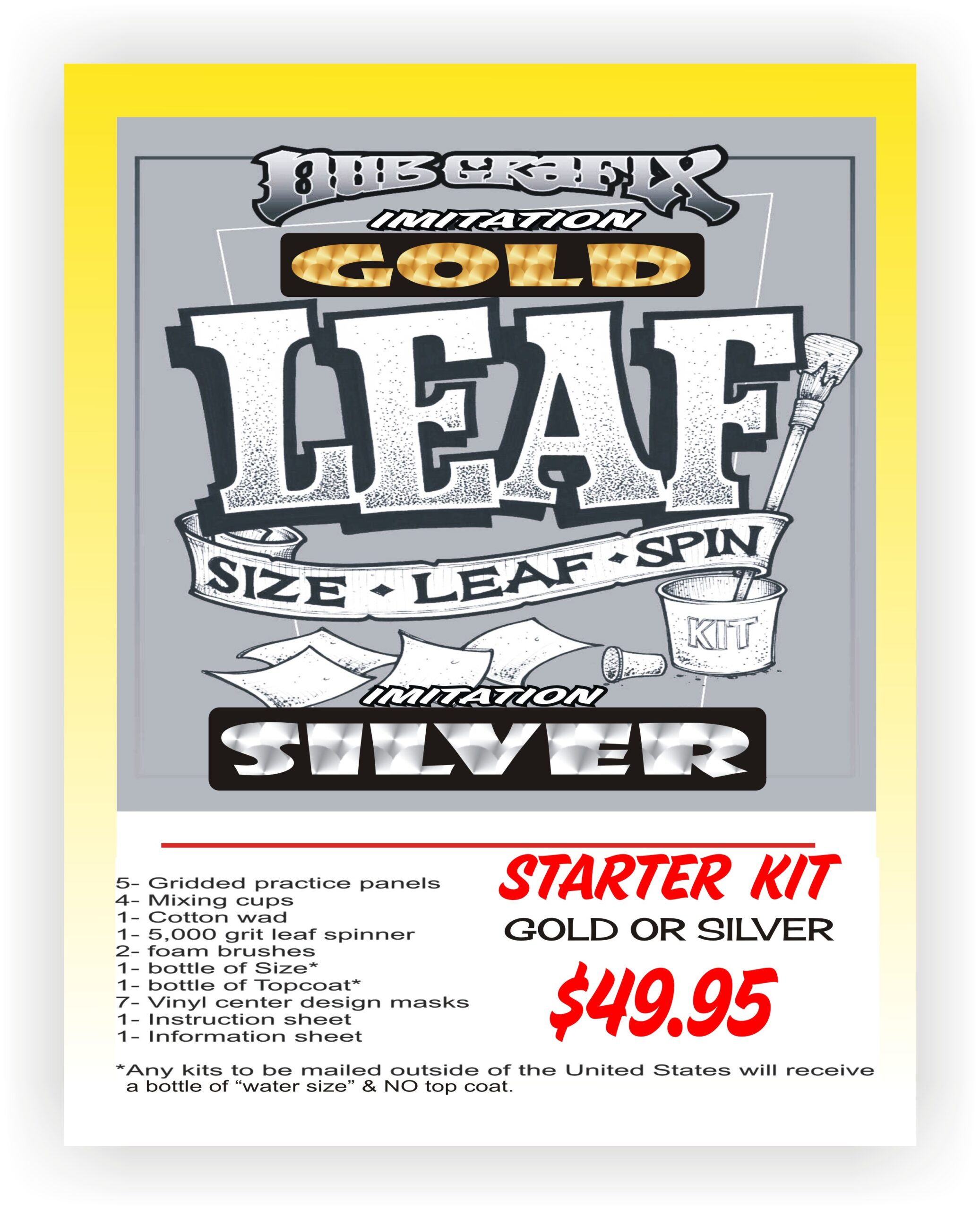 Nub Grafix Imitation Gold or Silver Leaf Starter Kit – Mr. J's Xcaliber  Corporation